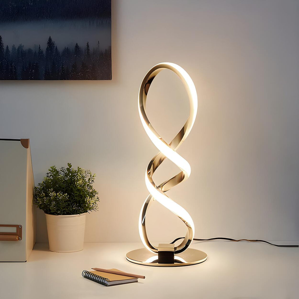 Stylish Minimalist Spiral Bar Metal LED Table Lamp Image - 3