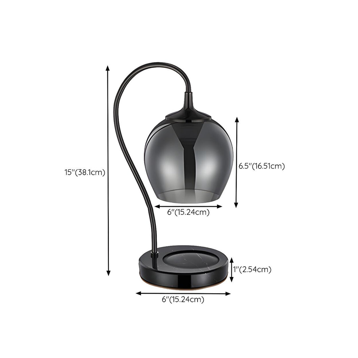 Stylish Modern Black Glass Globe Shade Metal Table Lamp 