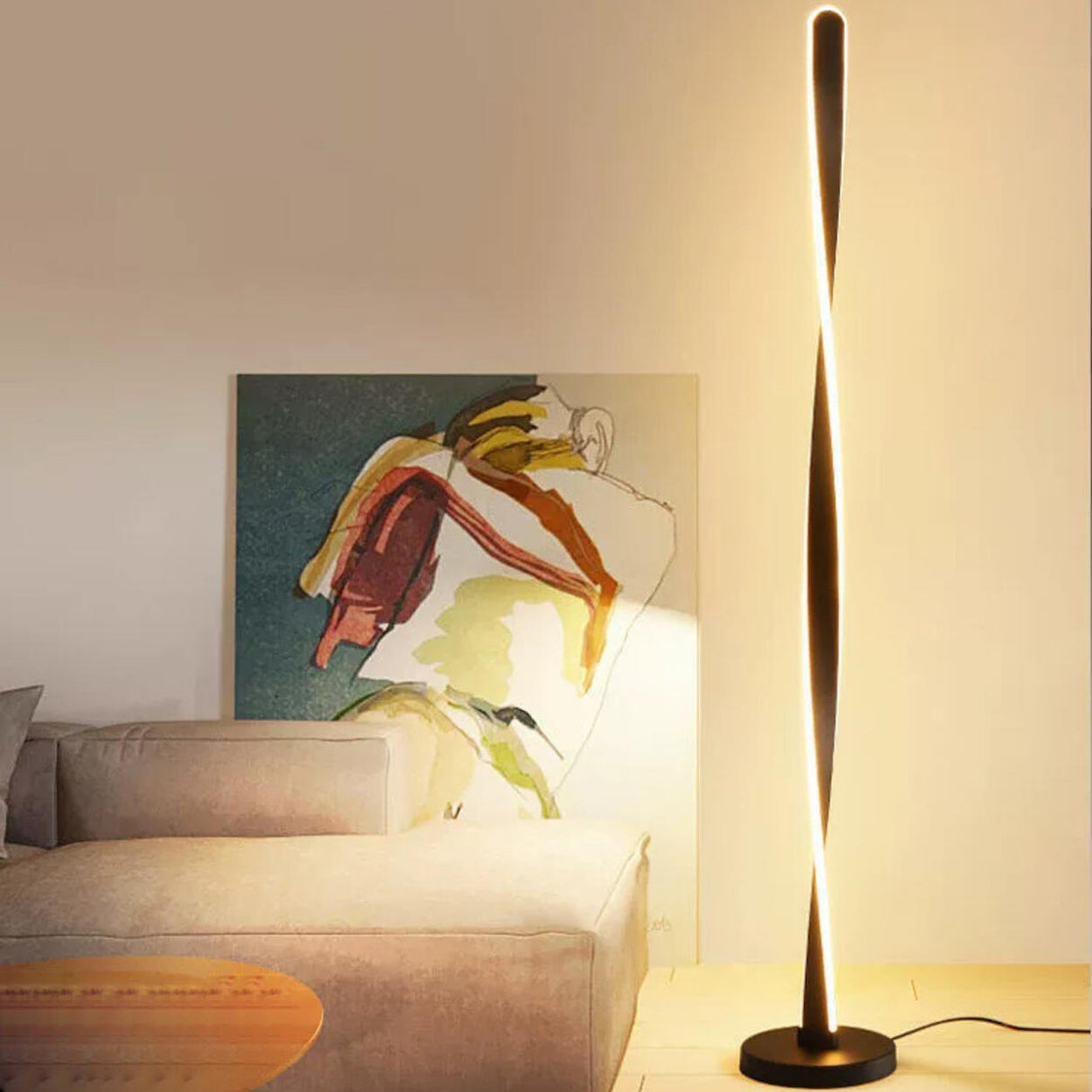 Stylish Modern Black Spiral Bedside LED Floor Lamp Image - 3