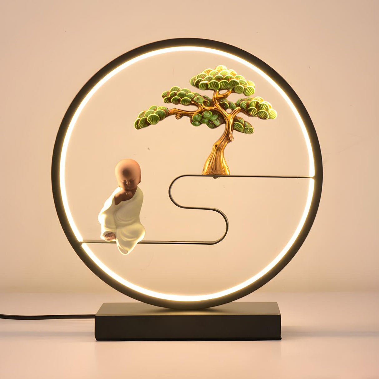 Stylish Modern Circular Plum Decor LED Table Lamp Image - 11