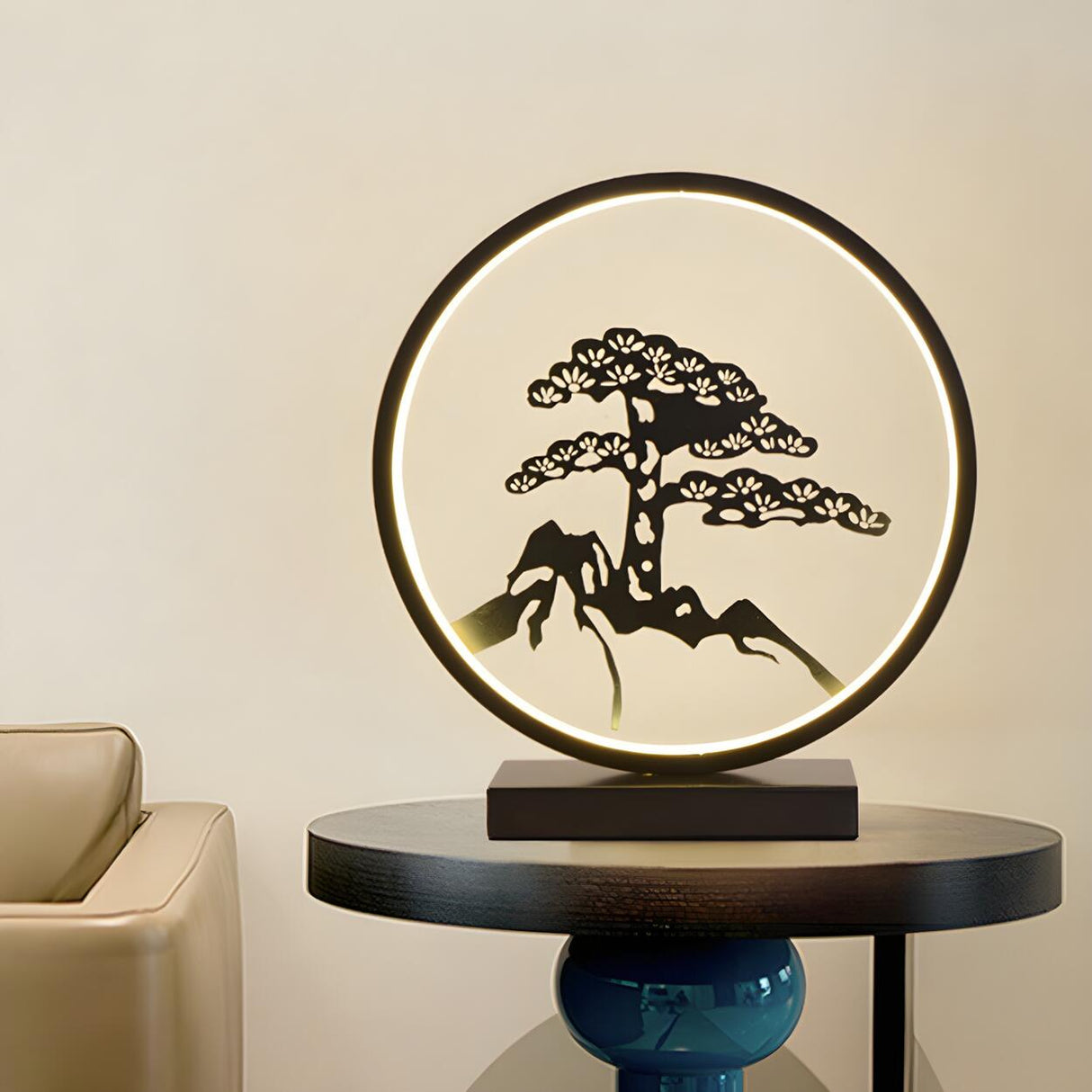 Stylish Modern Circular Plum Decor LED Table Lamp Image - 4