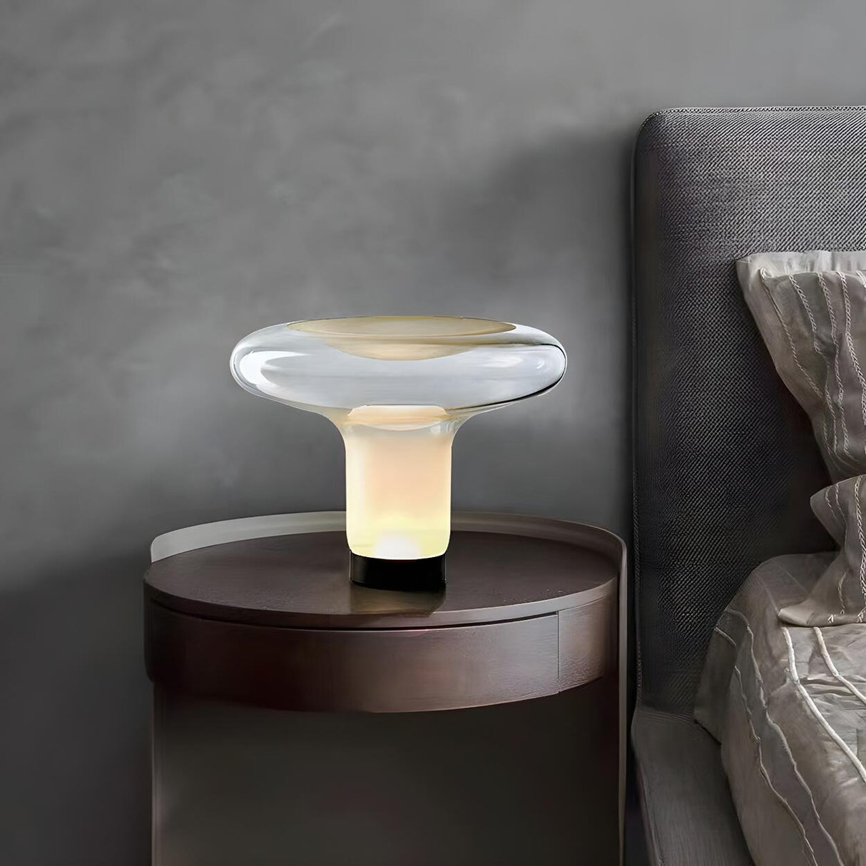 Stylish Modern Clear Glass Round Geometric Table Lamp Image - 3