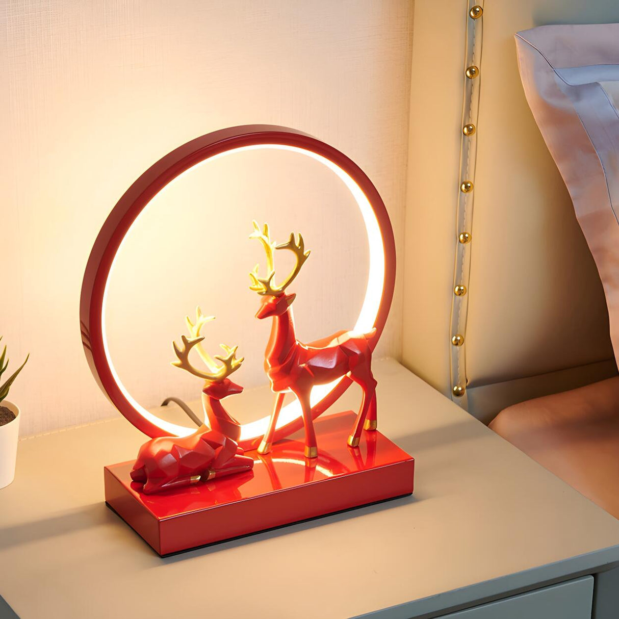 Stylish Modern Deer Circle Ambience LED Table Lamp Image - 17