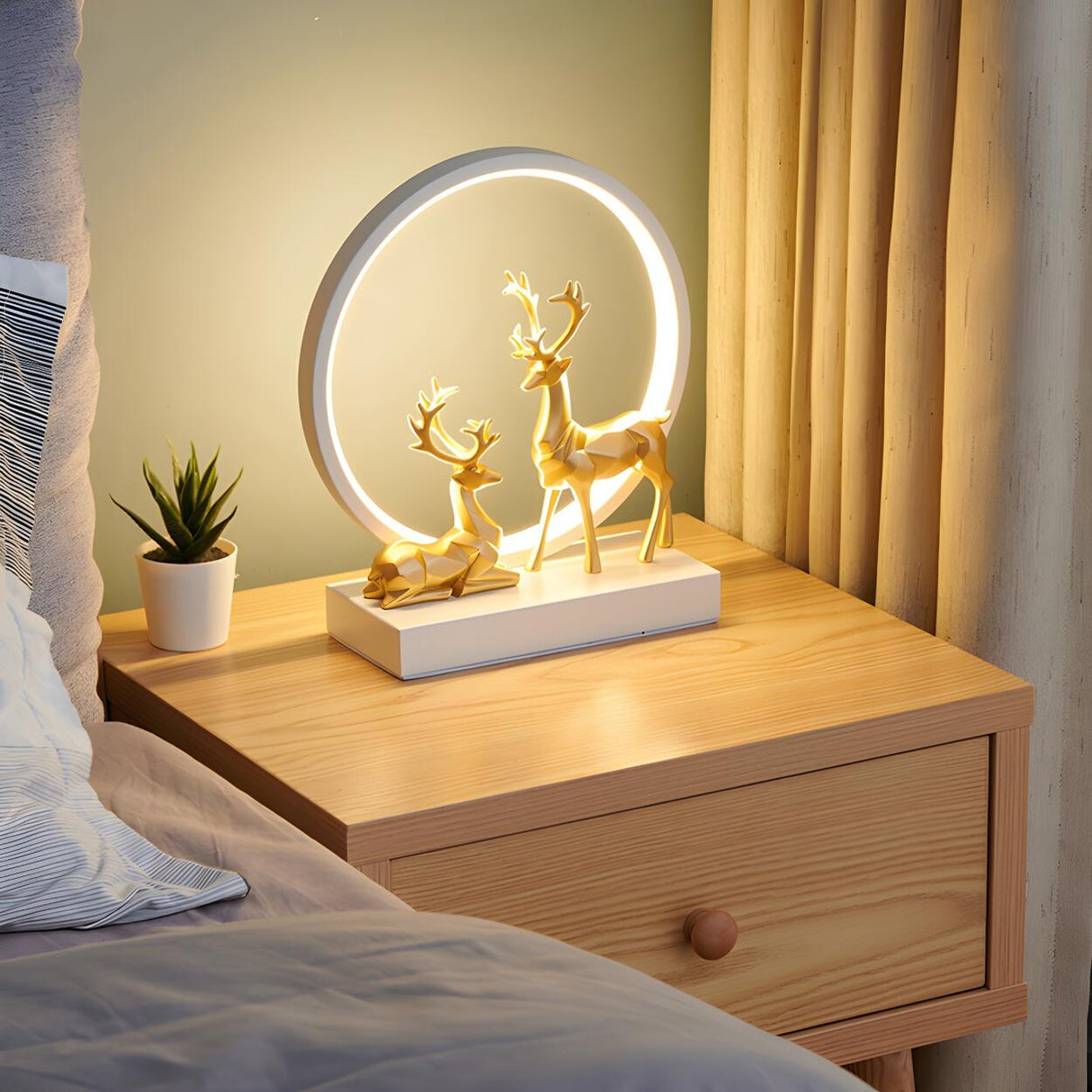 Stylish Modern Deer Circle Ambience LED Table Lamp Image - 18