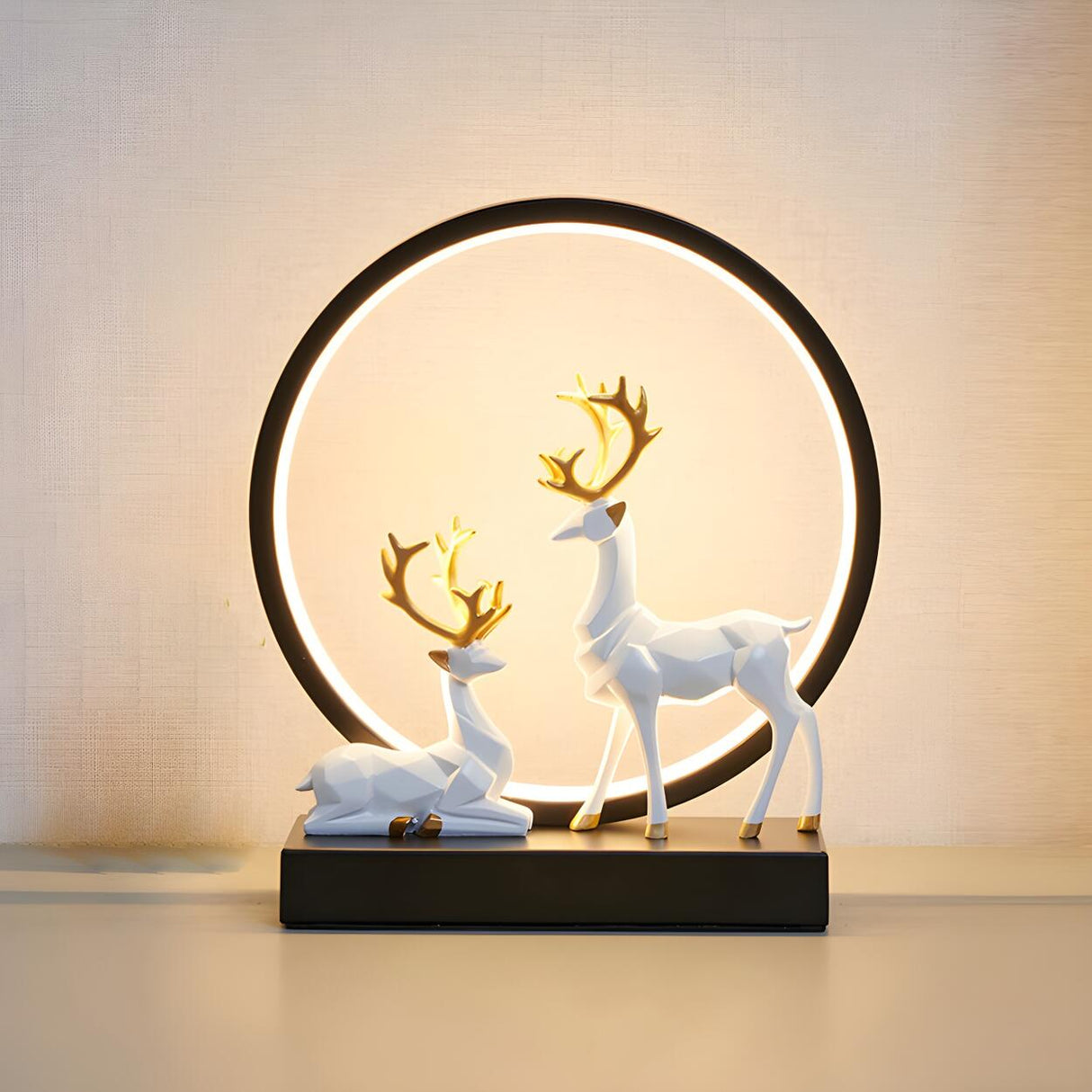 Stylish Modern Deer Circle Ambience LED Table Lamp Image - 2