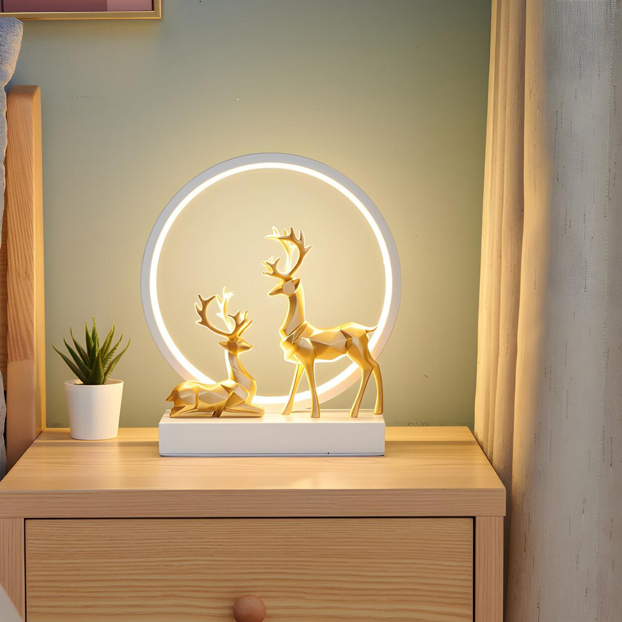 Stylish Modern Deer Circle Ambience LED Table Lamp Image - 4