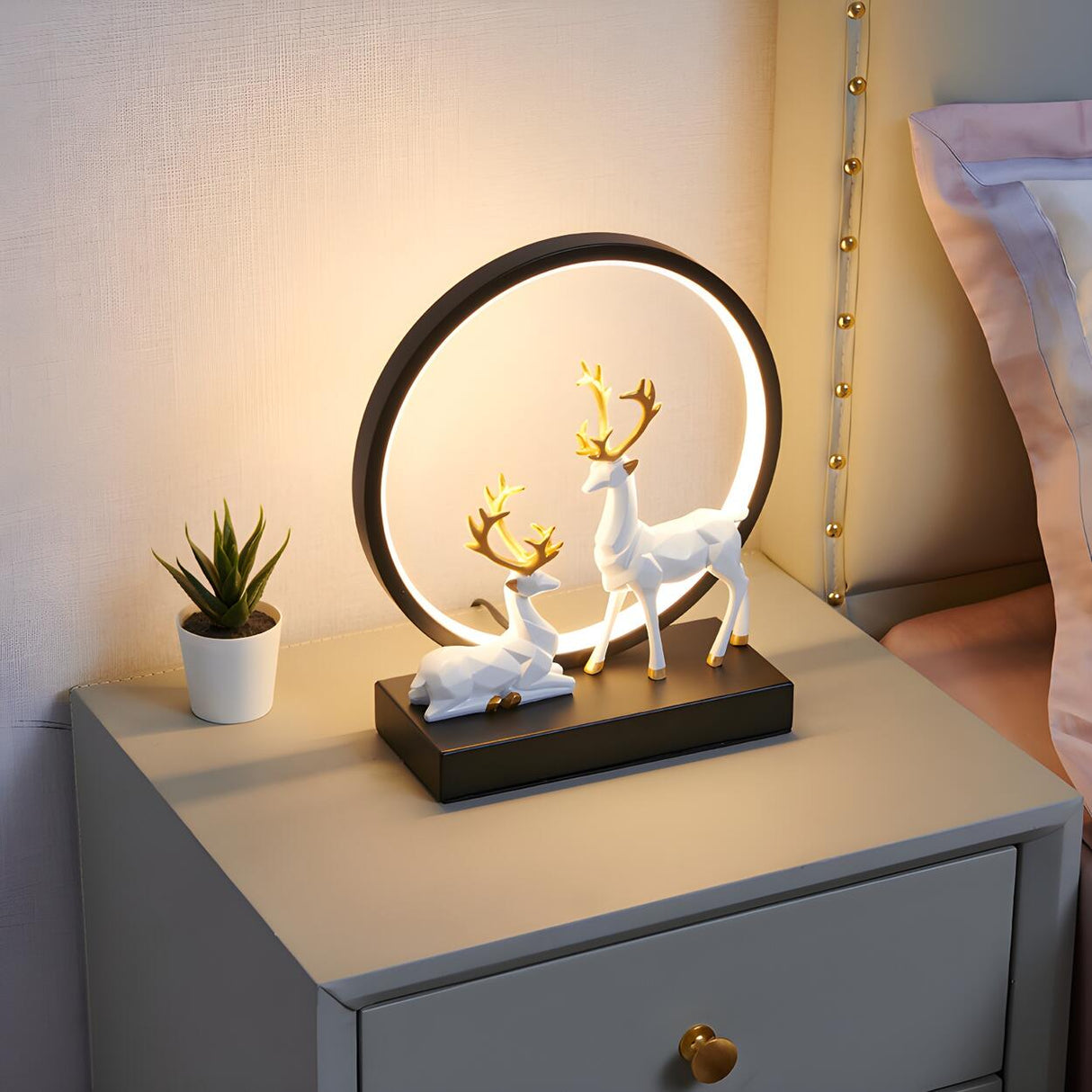 Stylish Modern Deer Circle Ambience LED Table Lamp Image - 6