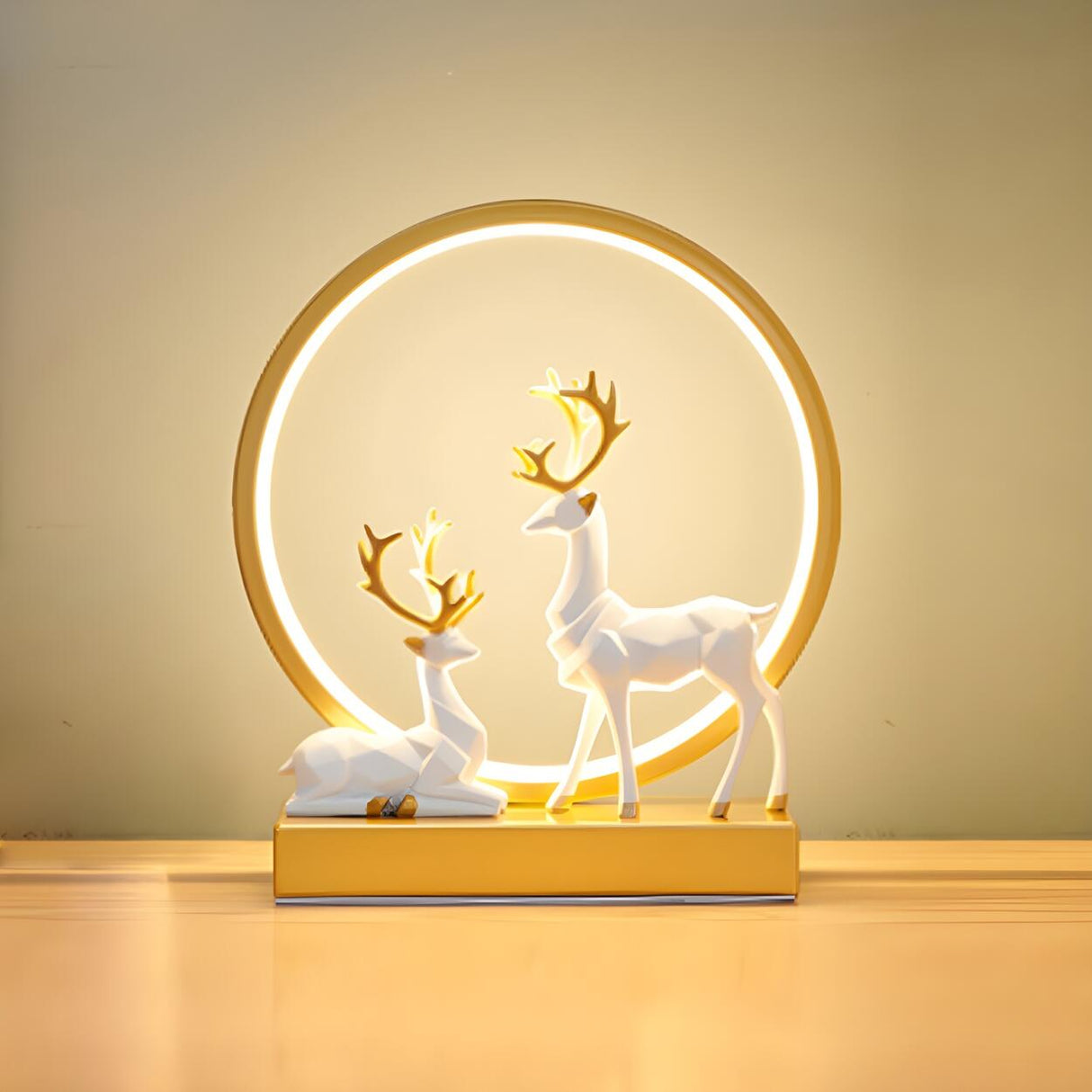 Stylish Modern Deer Circle Ambience LED Table Lamp Image - 7