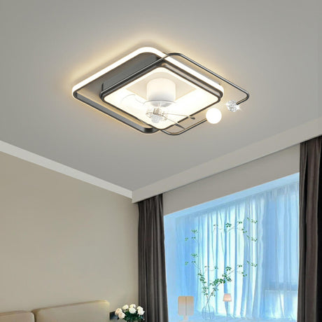 Stylish Modern Linear Square LED Ceiling Fan with Light Image - 1