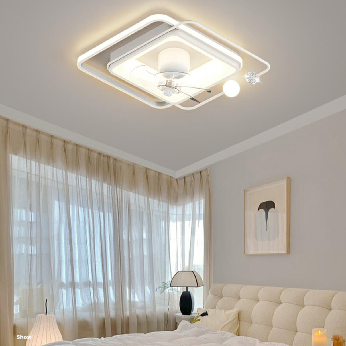 Stylish Modern Linear Square LED Ceiling Fan with Light Image - 15