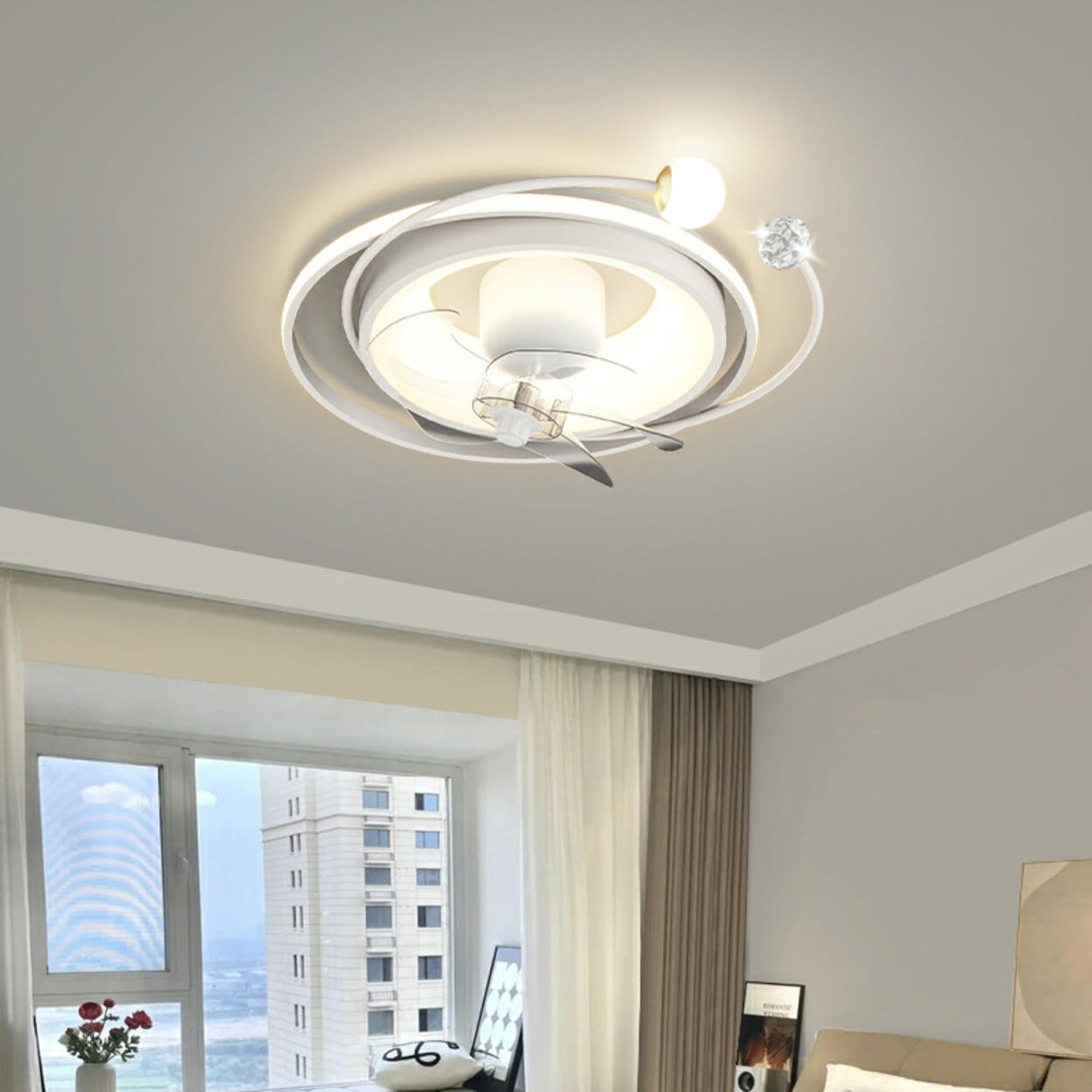 Stylish Modern Linear Square LED Ceiling Fan with Light Image - 3