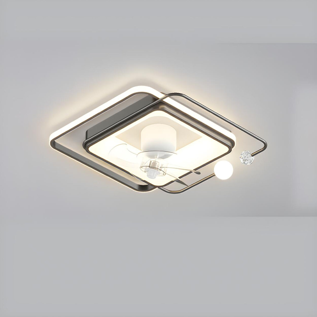 Stylish Modern Linear Square LED Ceiling Fan with Light Image - 9