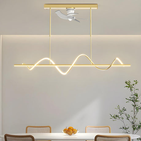 Stylish Modern Linear Wave Pendant Fan with LED Light Image - 1