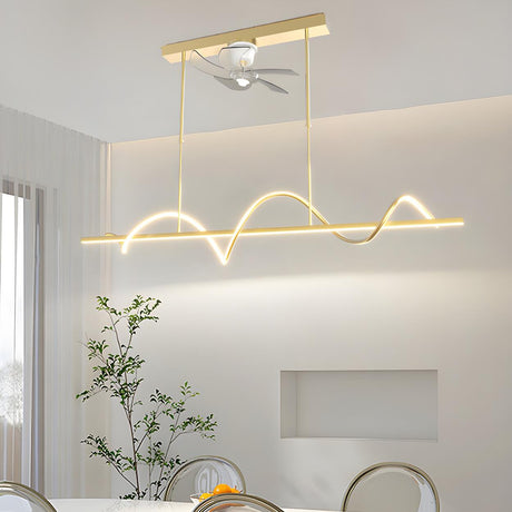 Stylish Modern Linear Wave Pendant Fan with LED Light Image - 2