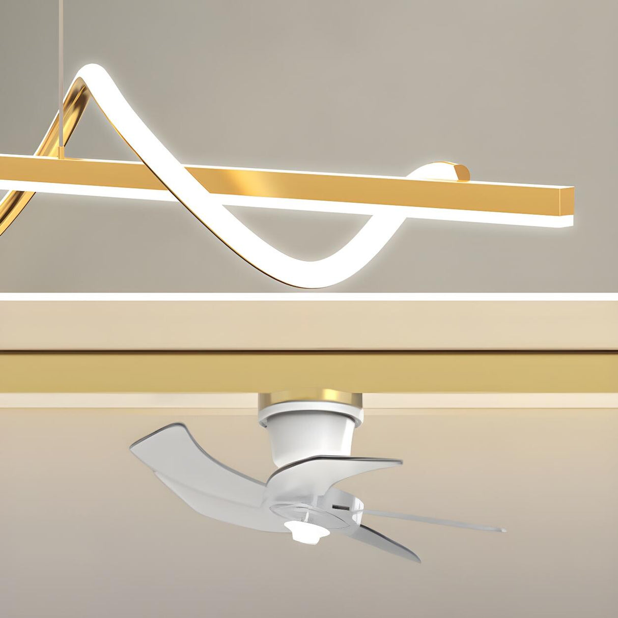 Stylish Modern Linear Wave Pendant Fan with LED Light Image - 9