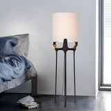 Stylish Modern White Drum Bedside Tripod Floor Lamp Image - 1