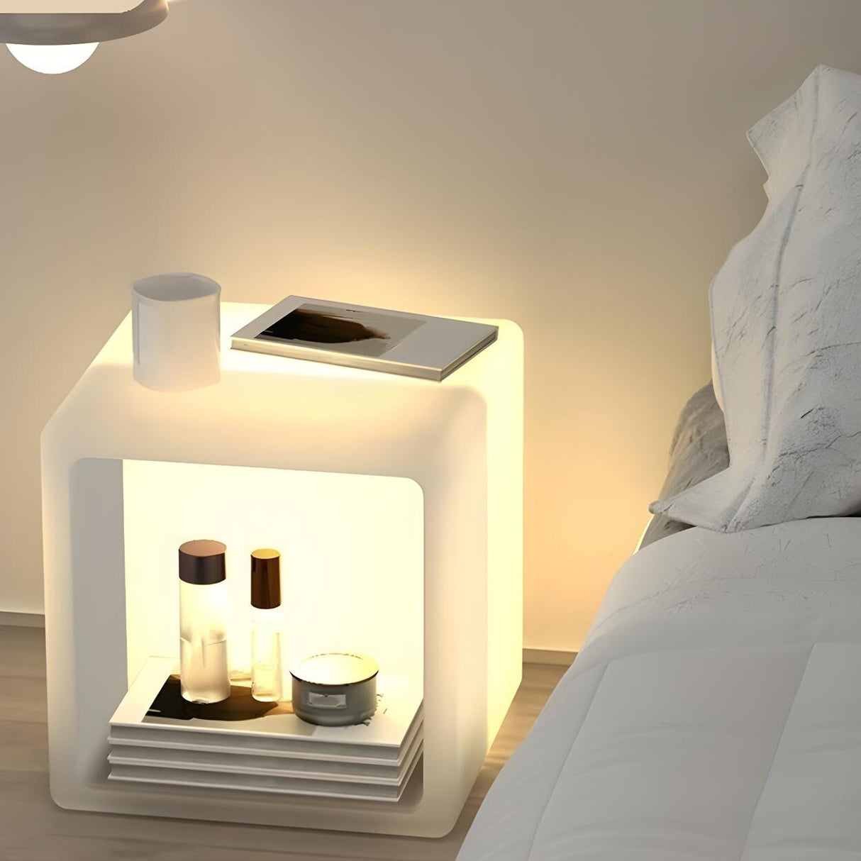 Stylish Modern White Square Floor Lamp with Storage Image - 4