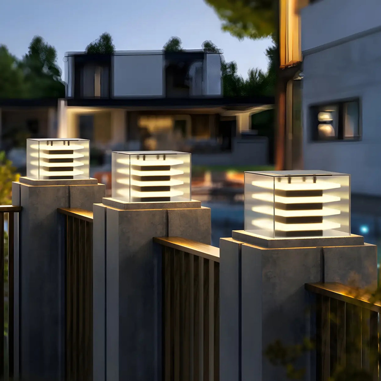 Stylish Multi-layered Square Glass Outdoor Pillar Lamp Image - 11