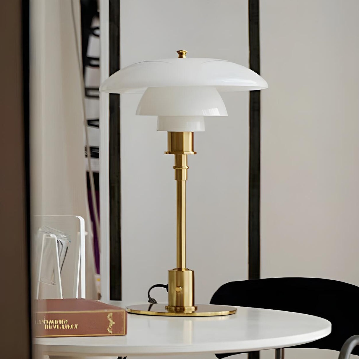 Stylish Multi-layered Umbrella Amber Glass Table Lamp Image - 2