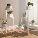 Stylish Multi-Tiered Round Tray Metal Plant Stand White Image - 1