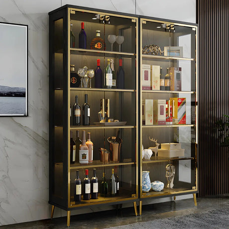 Stylish Narrow Glass Rubberwood Storage Wine Cabinet Image - 1