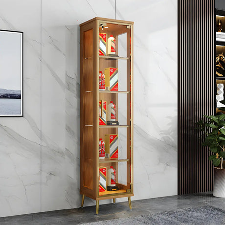 Stylish Narrow Glass Rubberwood Storage Wine Cabinet Image - 2