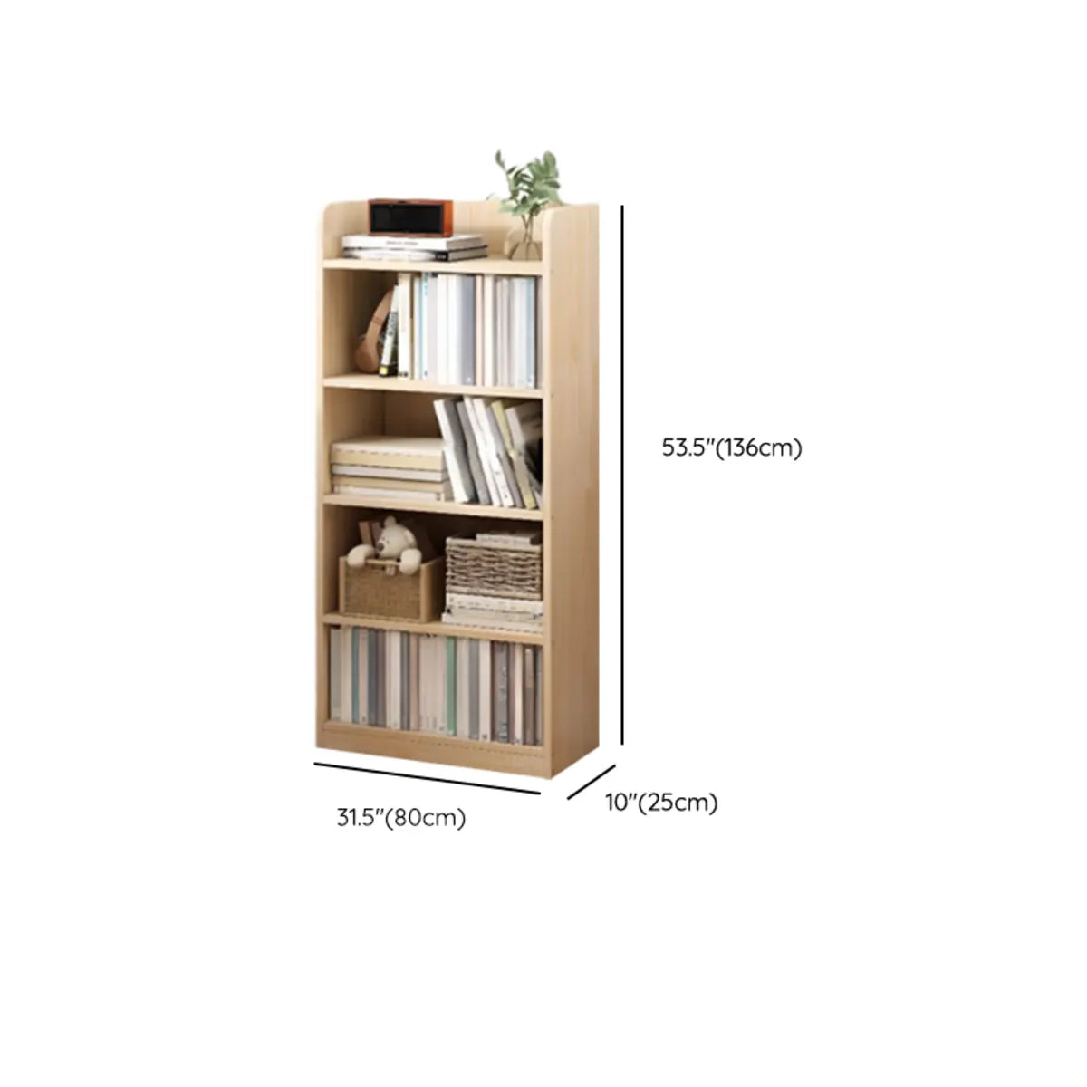 Stylish Natural Wood Finish Rectangular Small Bookcase Image - 16