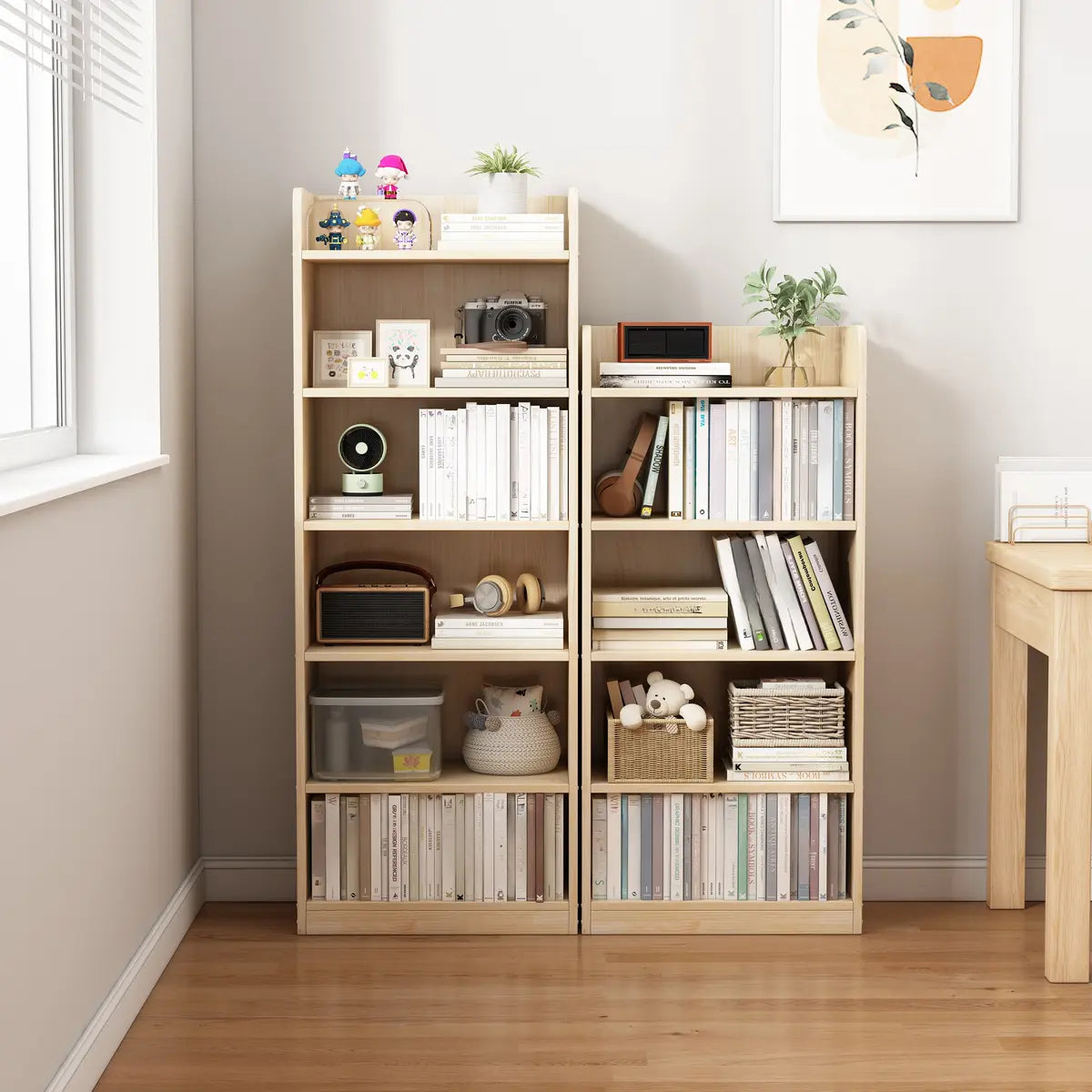 Stylish Natural Wood Finish Rectangular Small Bookcase Image - 6