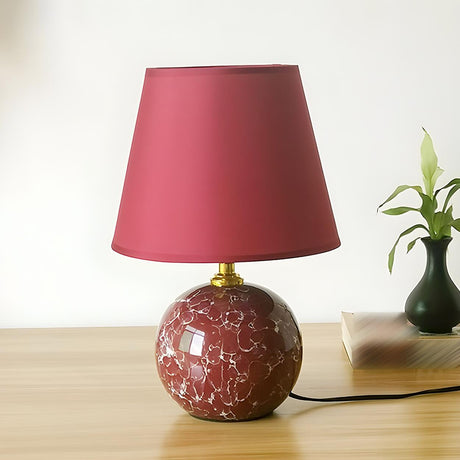 Stylish Nordic Fabric Shade Globe Ceramic Table Lamp Image - 1