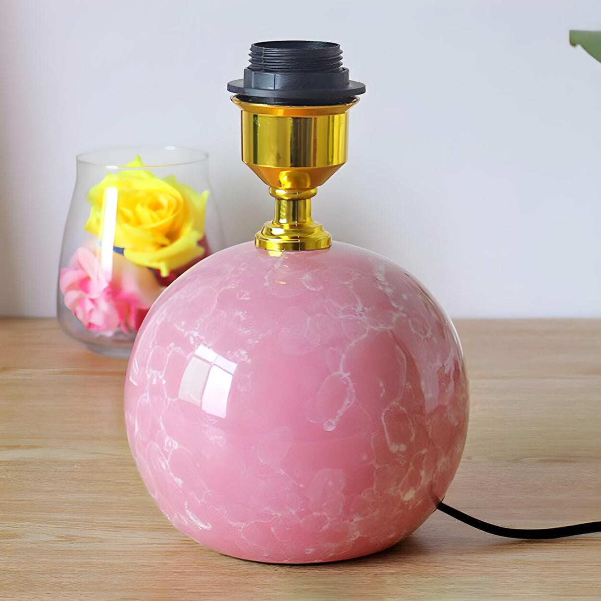 Stylish Nordic Fabric Shade Globe Ceramic Table Lamp Image - 14