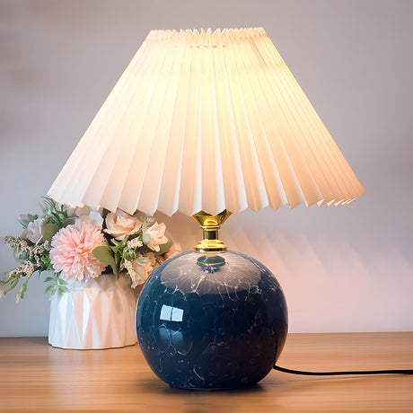 Stylish Nordic Fabric Shade Globe Ceramic Table Lamp Image - 2