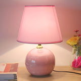 Stylish Nordic Fabric Shade Globe Ceramic Table Lamp Image - 5