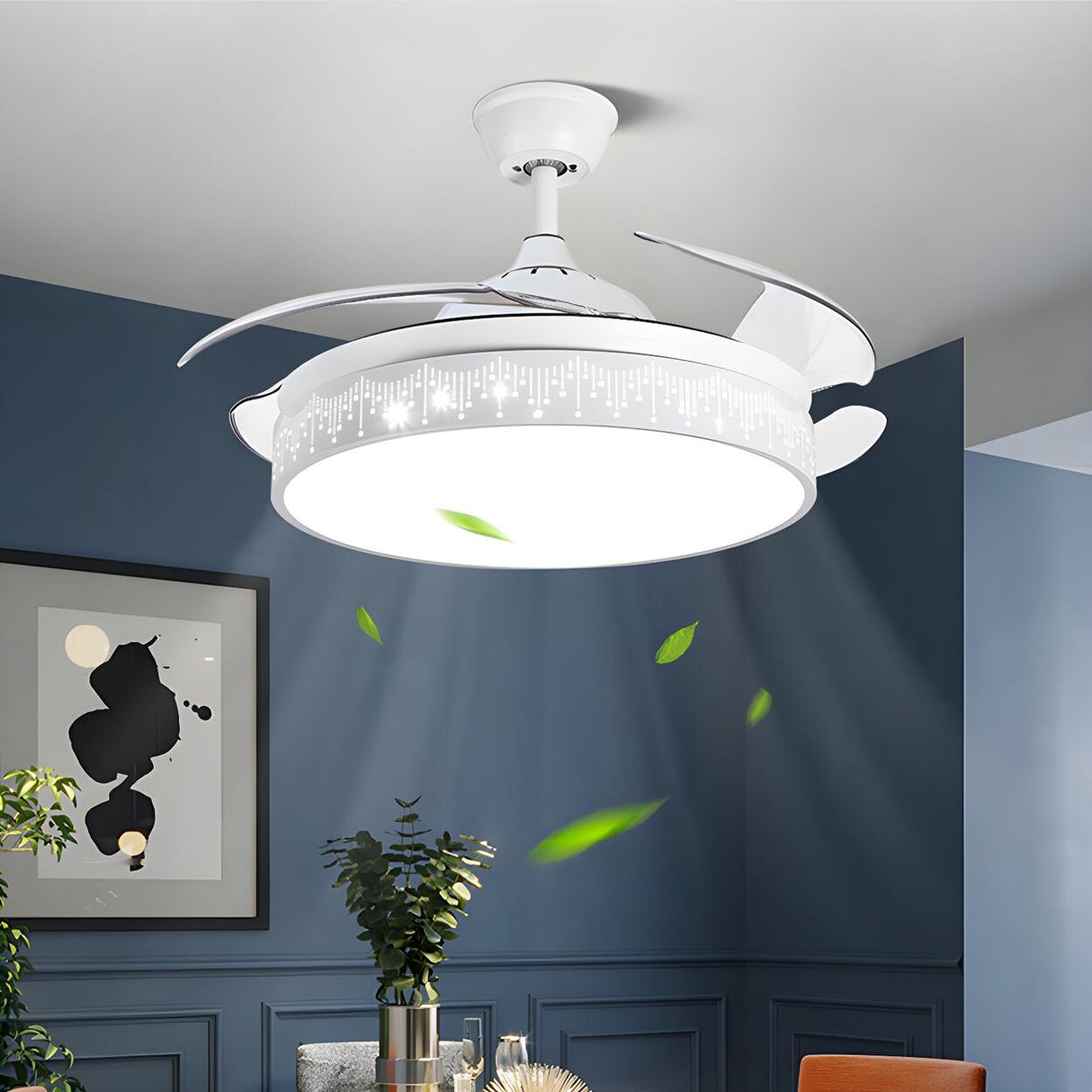 Stylish Nordic Gray Round Ceiling Fan with LED Light Image - 16