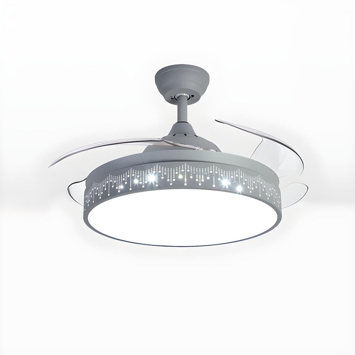 Stylish Nordic Gray Round Ceiling Fan with LED Light Image - 2