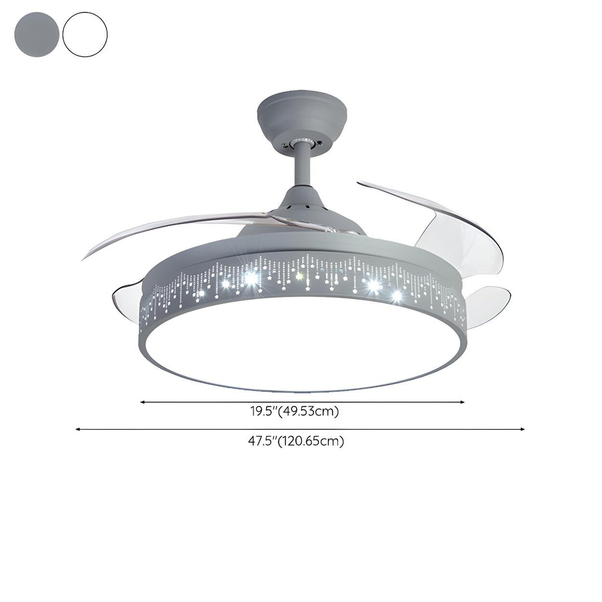 Stylish Nordic Gray Round Ceiling Fan with LED Light Image - 20