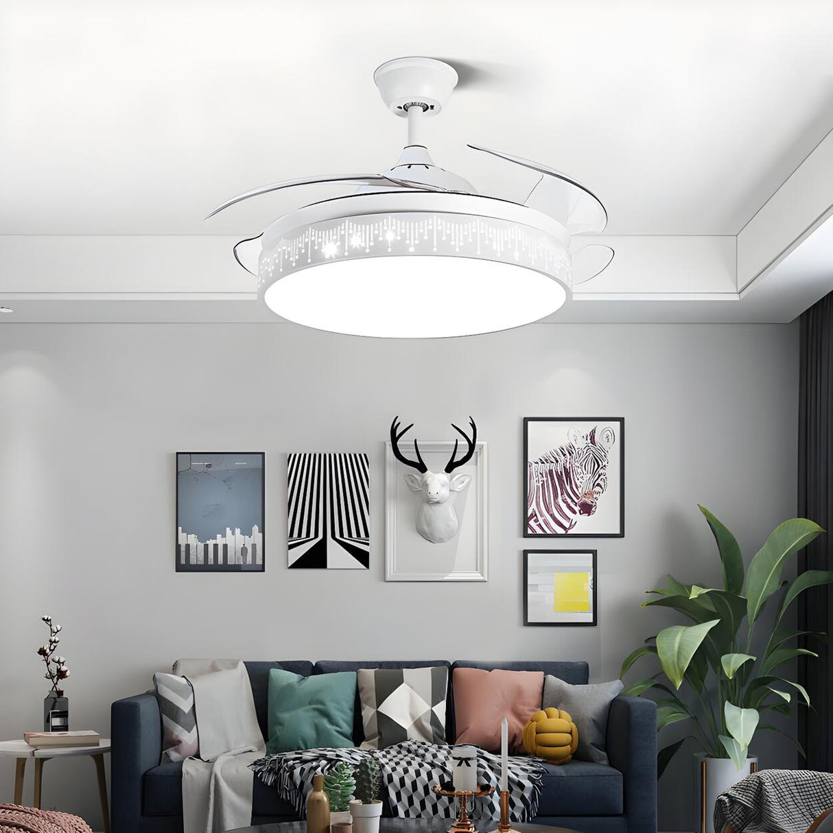 Stylish Nordic Gray Round Ceiling Fan with LED Light Image - 3