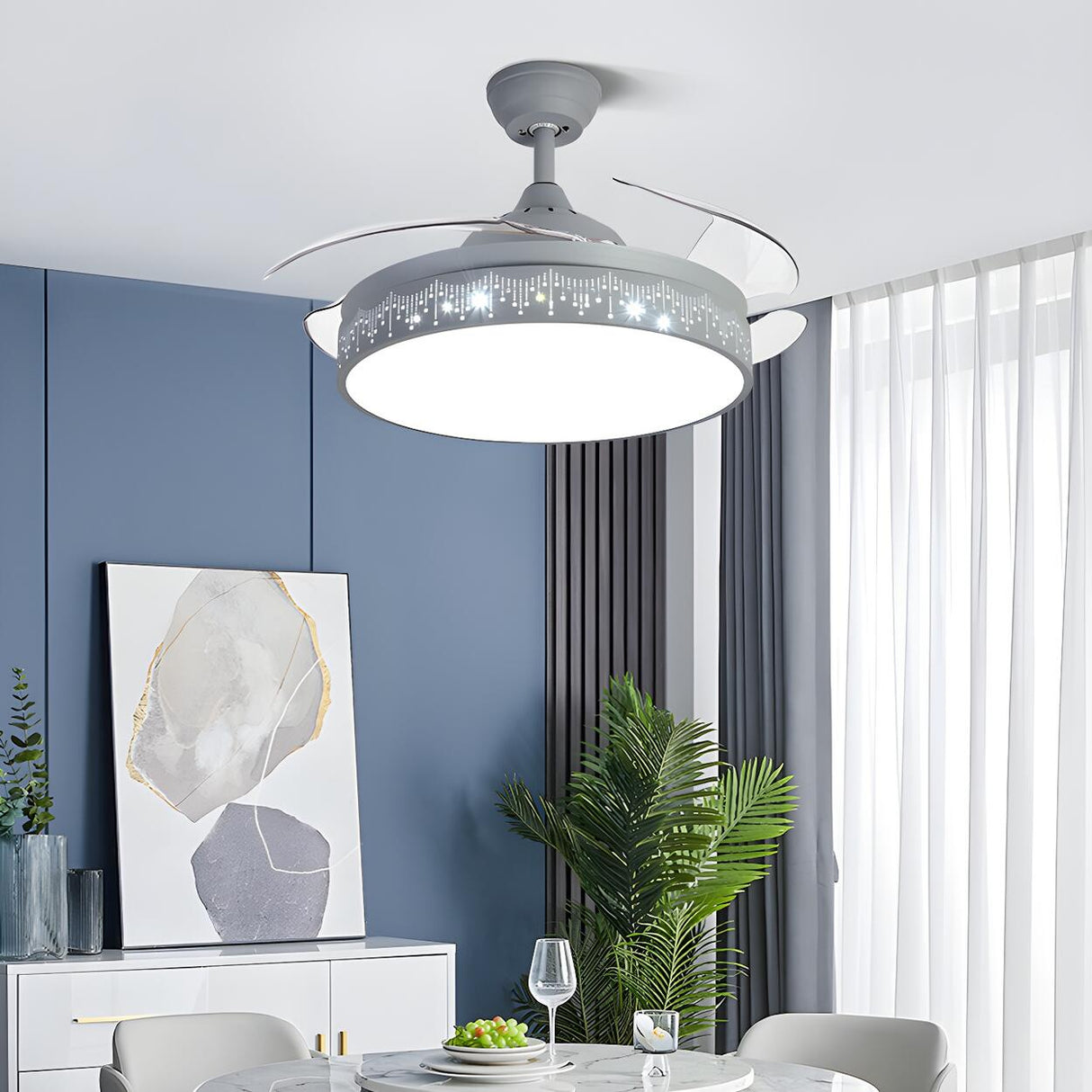 Stylish Nordic Gray Round Ceiling Fan with LED Light Image - 5