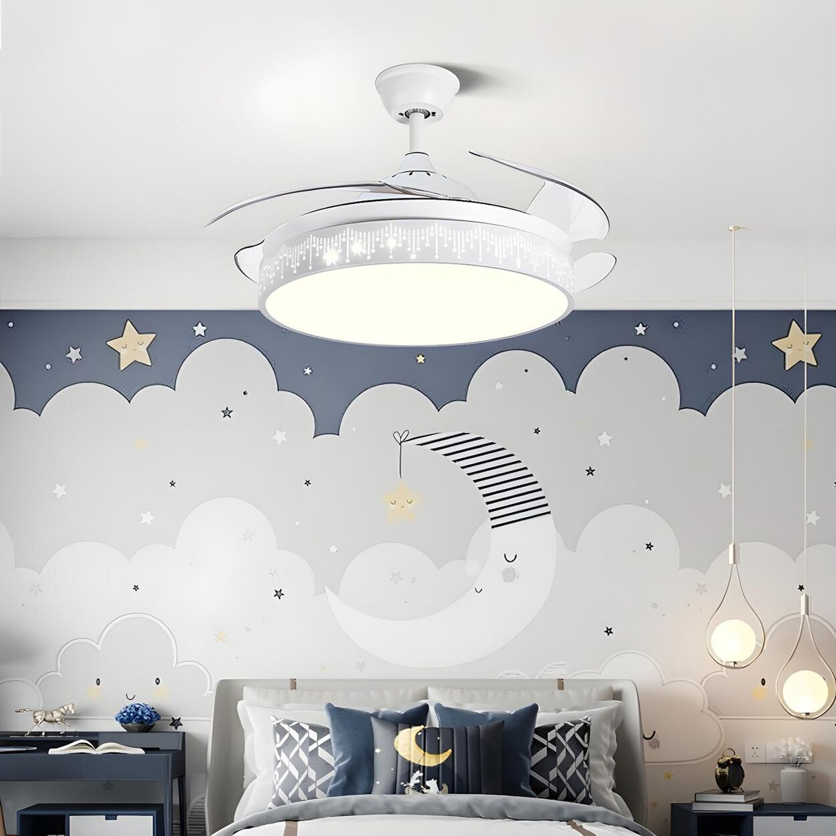 Stylish Nordic Gray Round Ceiling Fan with LED Light Image - 6