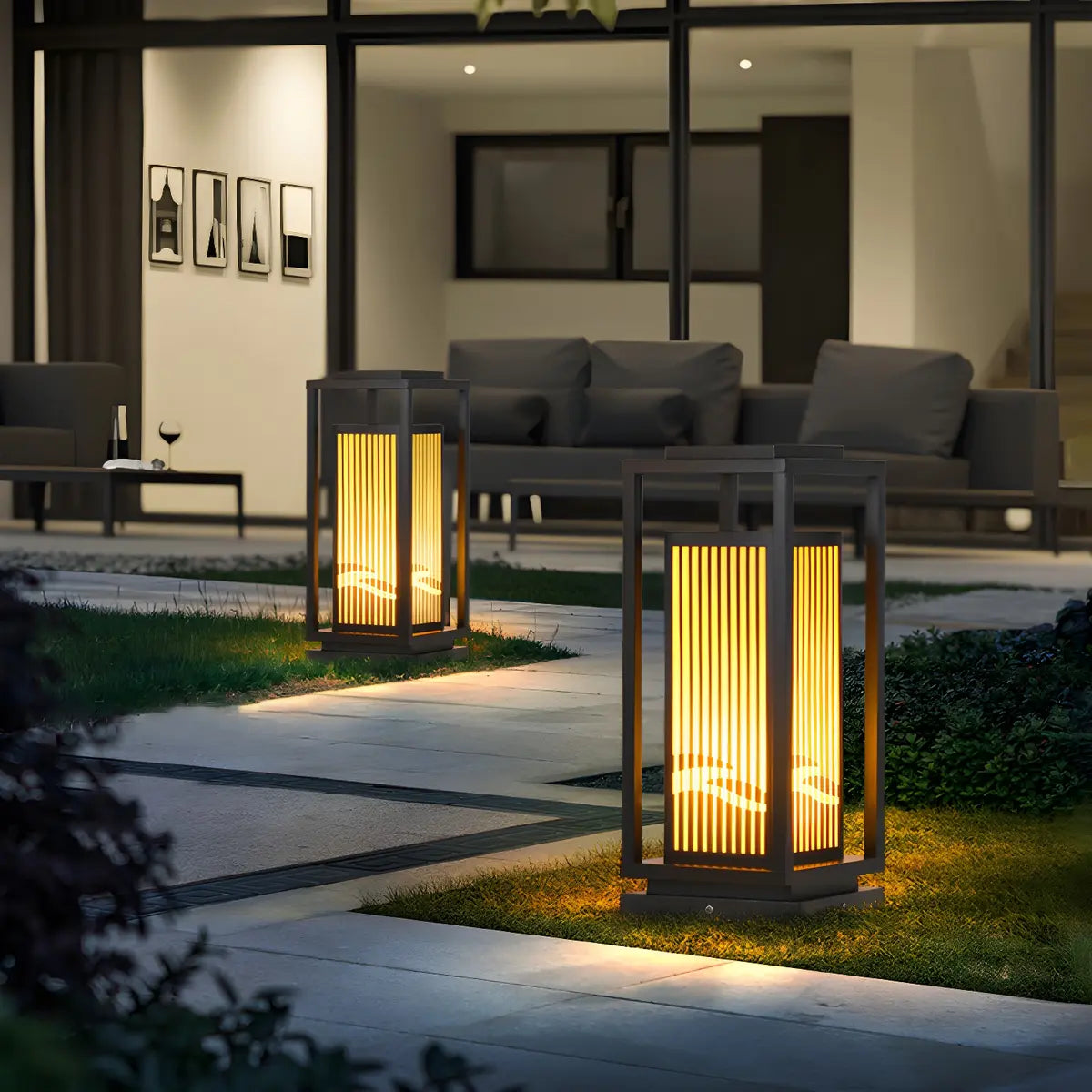 Stylish Outdoor Lantern Metal Black Waterproof Lamp Image - 10