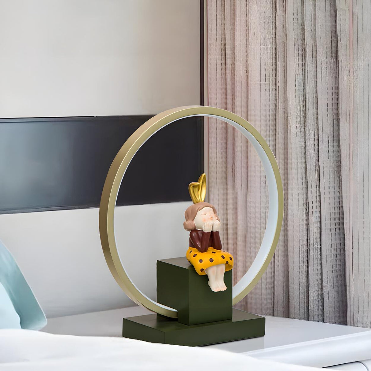 Stylish Playful Figurine Circle LED Night Table Lamp Image - 3