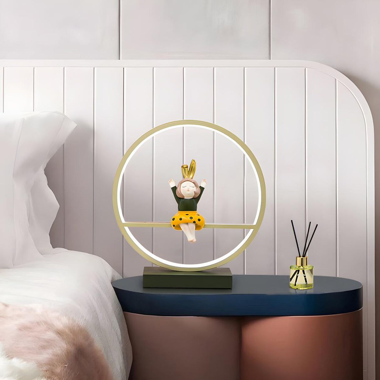 Stylish Playful Figurine Circle LED Night Table Lamp Image - 9