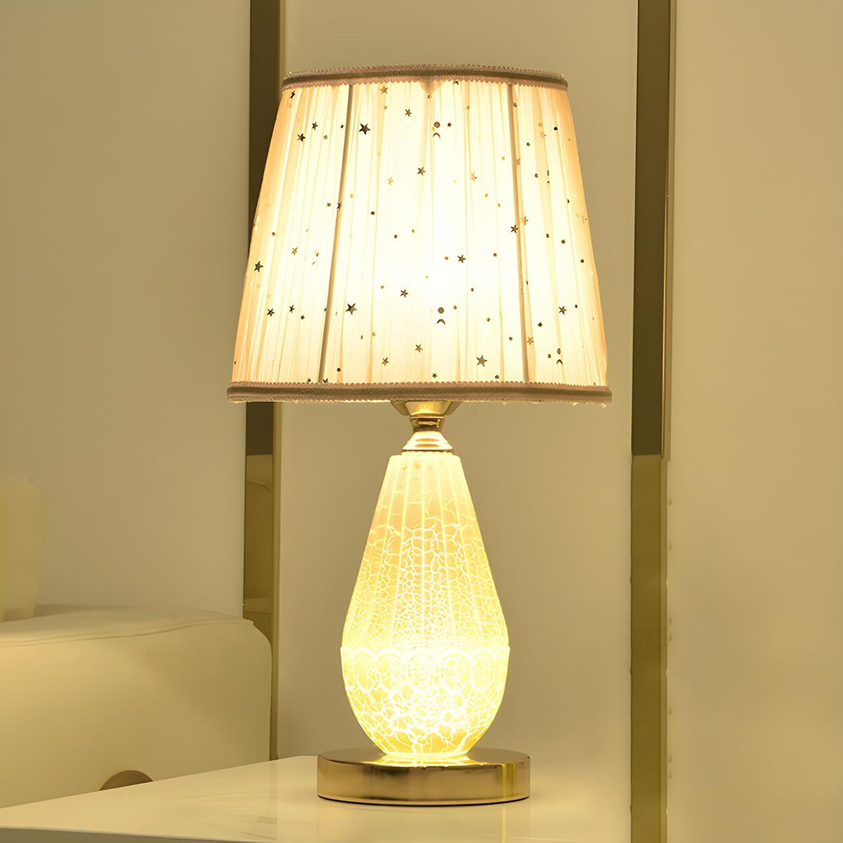 Stylish Pleated Fabric Shade Glass Geometric Table Lamp Image - 13