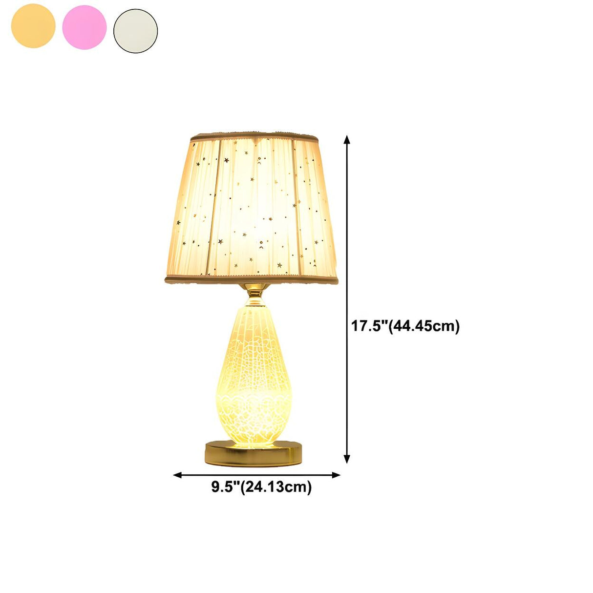 Stylish Pleated Fabric Shade Glass Geometric Table Lamp 