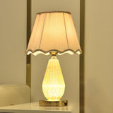 Stylish Pleated Fabric Shade Glass Geometric Table Lamp Image - 3