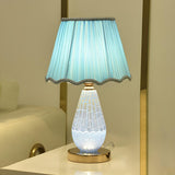 Stylish Pleated Fabric Shade Glass Geometric Table Lamp Image - 4