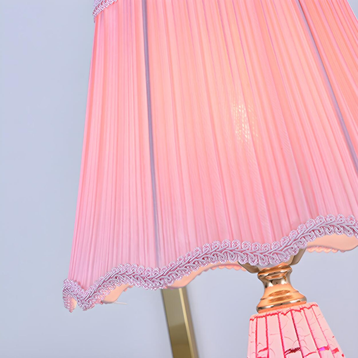 Stylish Pleated Fabric Shade Glass Geometric Table Lamp Image - 7