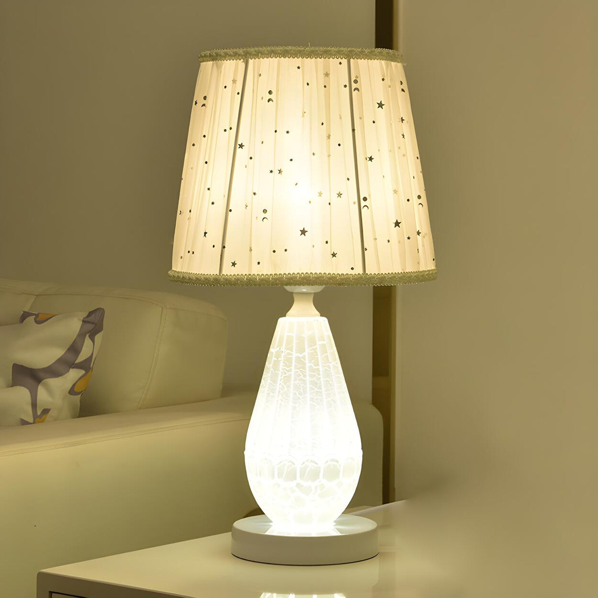 Stylish Pleated Fabric Shade Glass Geometric Table Lamp Image - 9