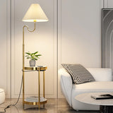 Stylish Pleated Gold Metal Floor Lamp with Storage Image - 2