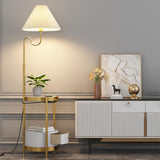 Stylish Pleated Gold Metal Floor Lamp with Storage Image - 4