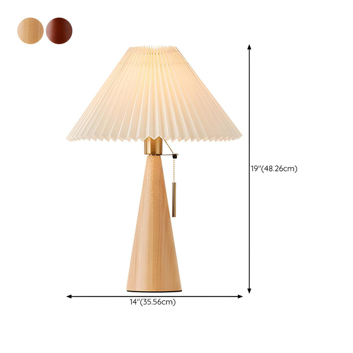 Stylish Pleated Shade Conical Wooden Base Table Lamp 